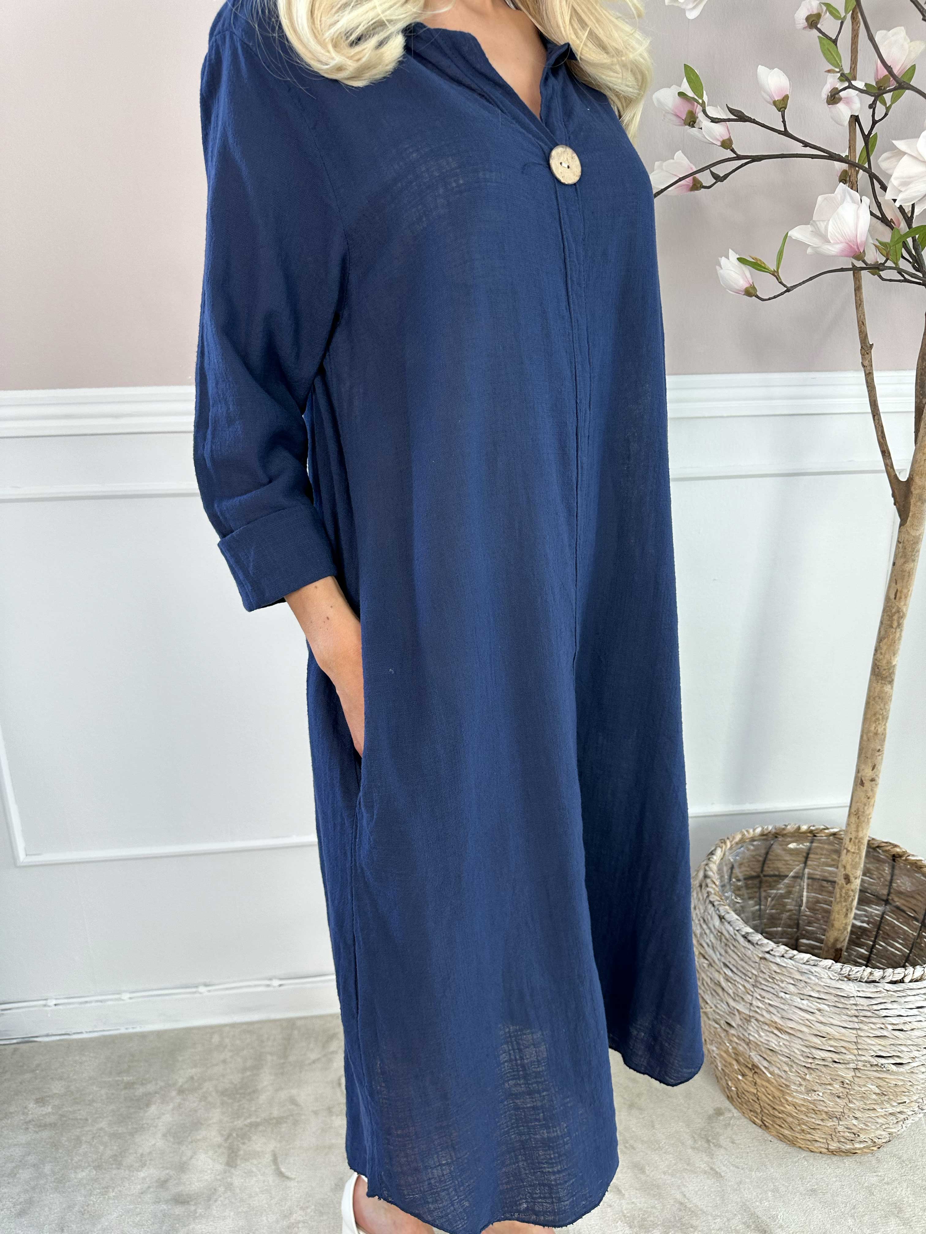 Arizona - Lång bomullsklänning i linneliknande tyg